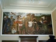 Bernard Zakheim mural painted in 1938 entitled "The Horse and Buggy Give Way to Modern Methods of Mail Transportation." 