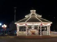 Holiday lights outline the Gazebo in Magical Mineola Holiday Season.