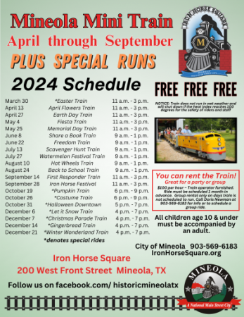 2024 Mini Train Schedule