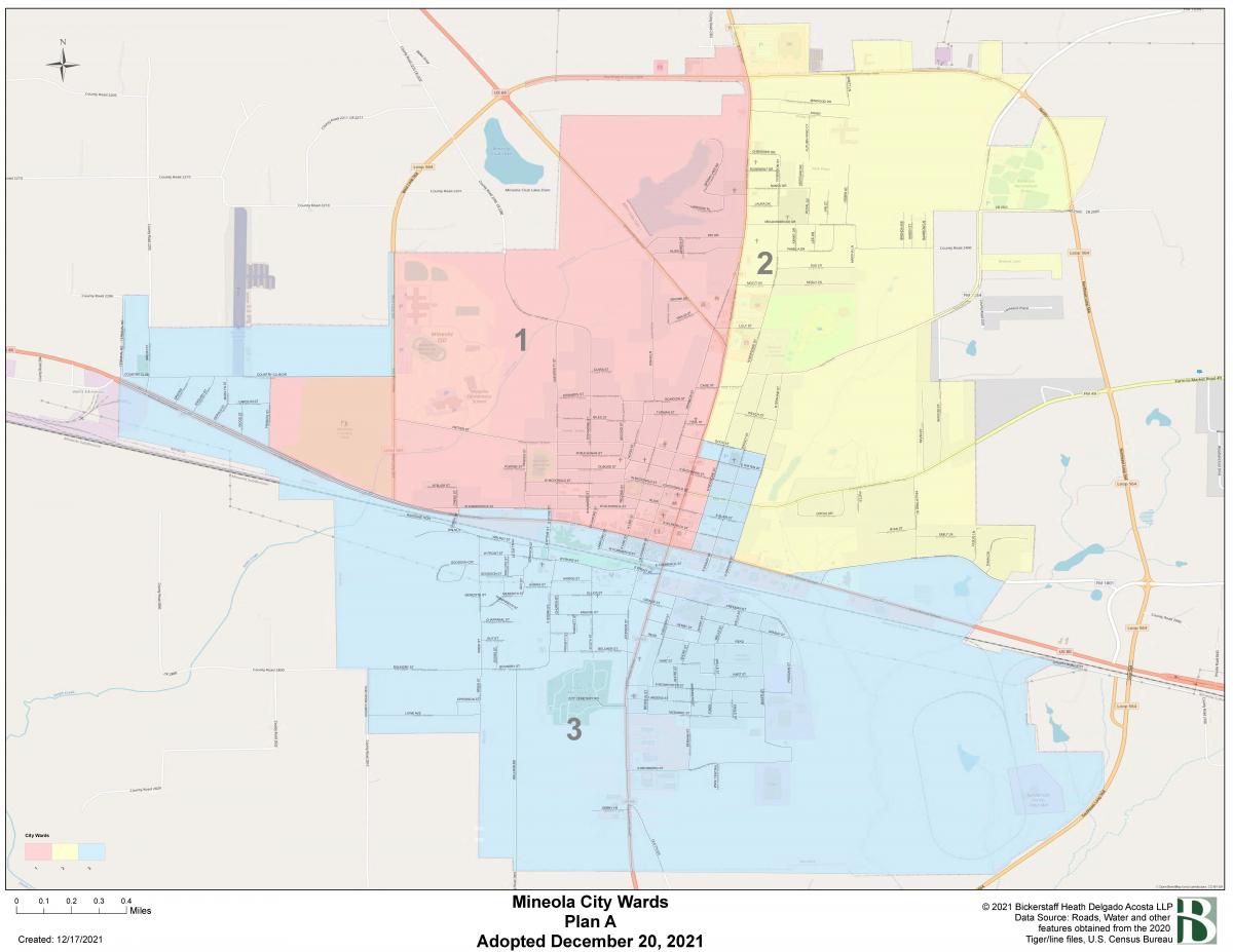 Mineola is divided into three Wards for equal representation on City Council.